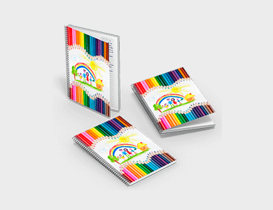 Caderno com Espiral Capa Maleável A5 14,8x21 180 folhas 4x0 Couchê 300g Laminação Fosca - 4x0 - 5 unid