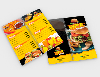 Cardápio Espiral com 8 Páginas em PVC 0,5mm Cristal Frente e Verso 13,7x29,4cm - 4x4 - 10 unid