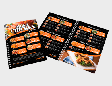 Cardápio Espiral com 6 Páginas em PVC 0,5mm Cristal Frente e Verso 13,6x21,1cm - 4x4 - 50 unid