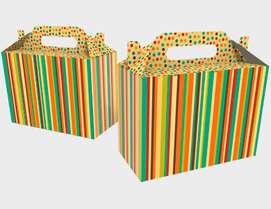 LIS002 - Caixa de Presente Extra Pequena com Alça Modelo Listrada Couchê 300g Verniz Total Frente 18,9x9x13,5cm - 4x0 - 10 unid